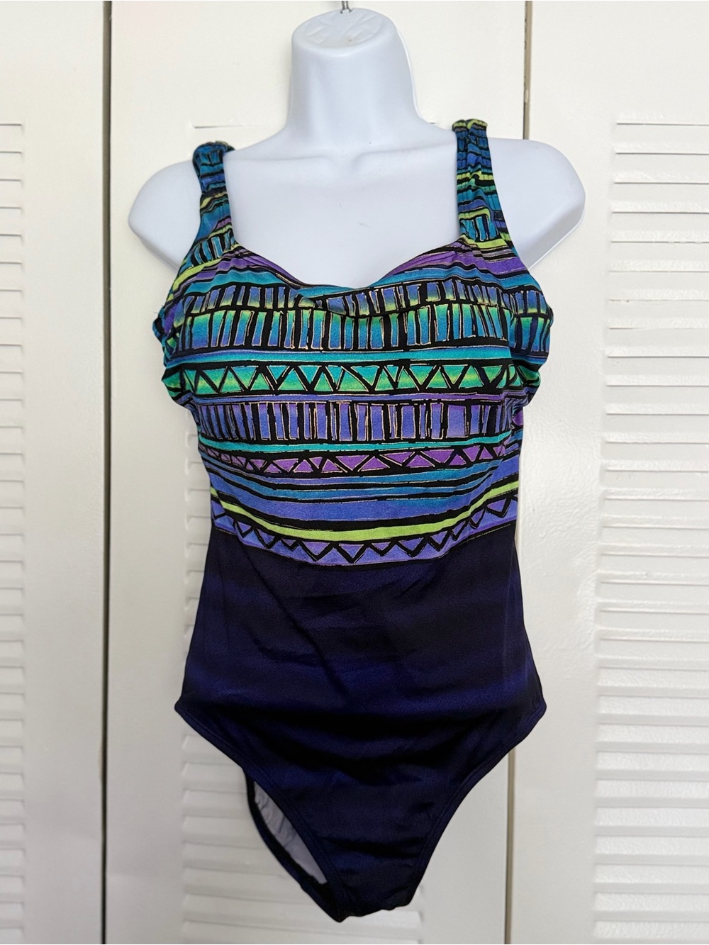 Navy One-Piece Swimsuit with Multicolor Tribal Print